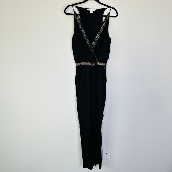 Diane von Furstenberg Caroline Embellished Surplice-Top Jumpsuit in Black - Picture 2 of 11